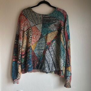Colorful multicolor Patchwork style Sweater desigual size xl abstract artist